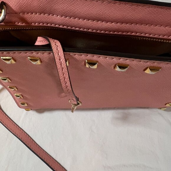 Michael Kors Pink Selma Studded Crossbody Bag Gold Accents Small - Picture 5 of 10